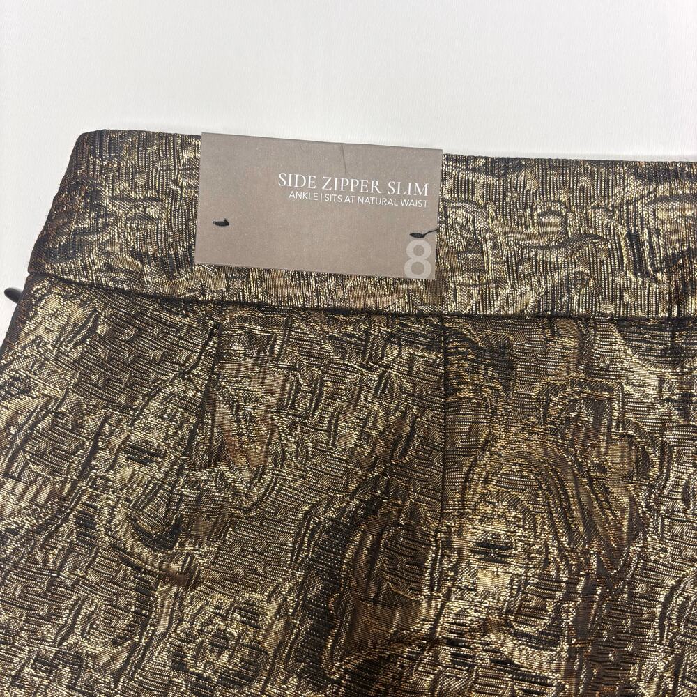 Soft Surroundings Nevina Jacquard Side Zipper Slim Ankle Metallic Pant Gold 8 - Picture 9 of 11